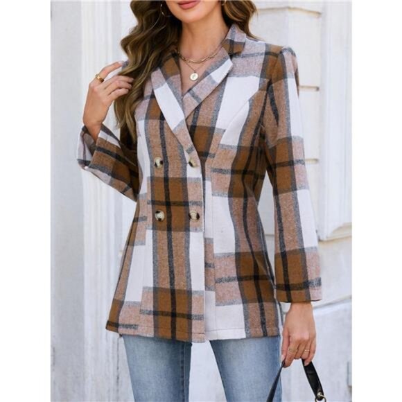 Plaid Double-Breasted Blazer - Picture 2 of 6